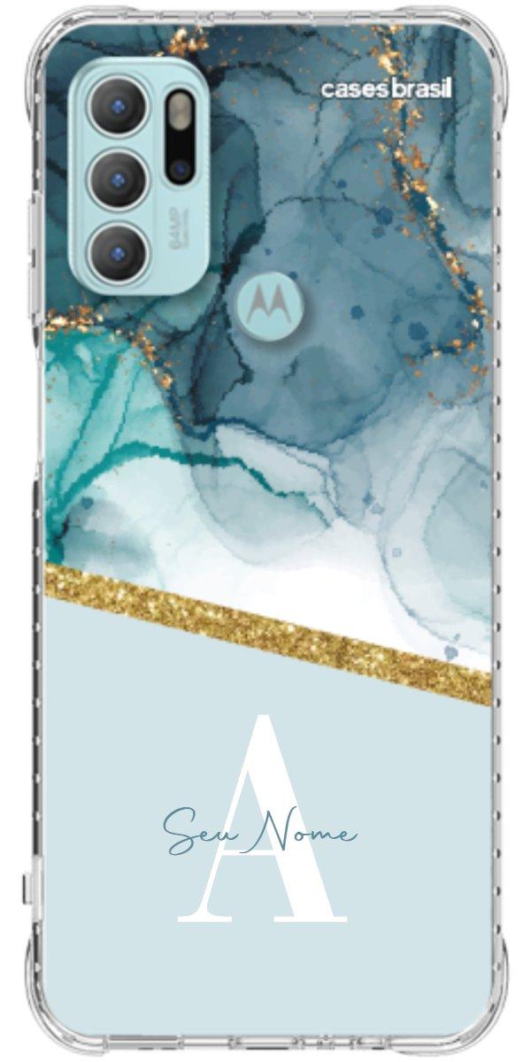 Capinha para Celular Mármore Aqua Dourada