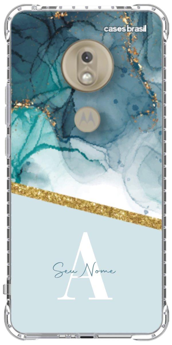 Capinha para Celular Mármore Aqua Dourada