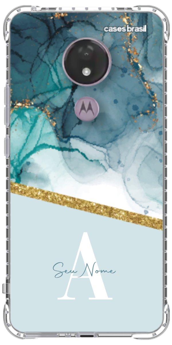 Capinha para Celular Mármore Aqua Dourada