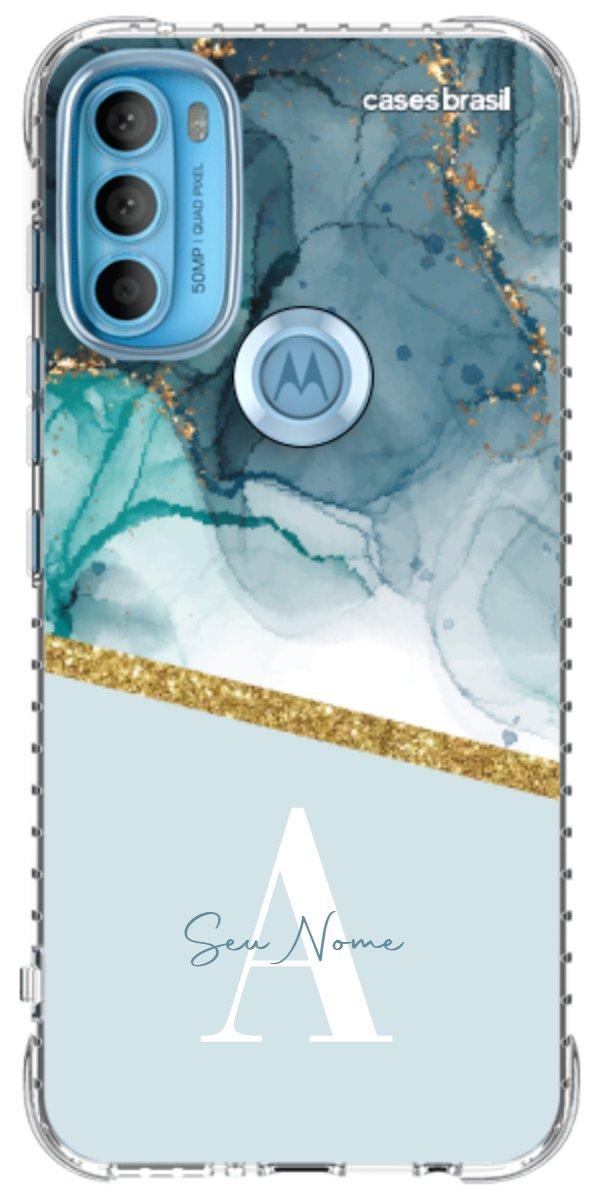Capinha para Celular Mármore Aqua Dourada