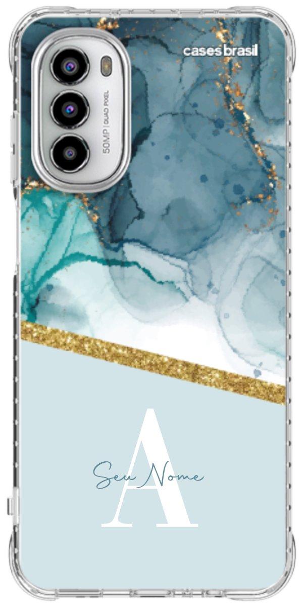Capinha para Celular Mármore Aqua Dourada