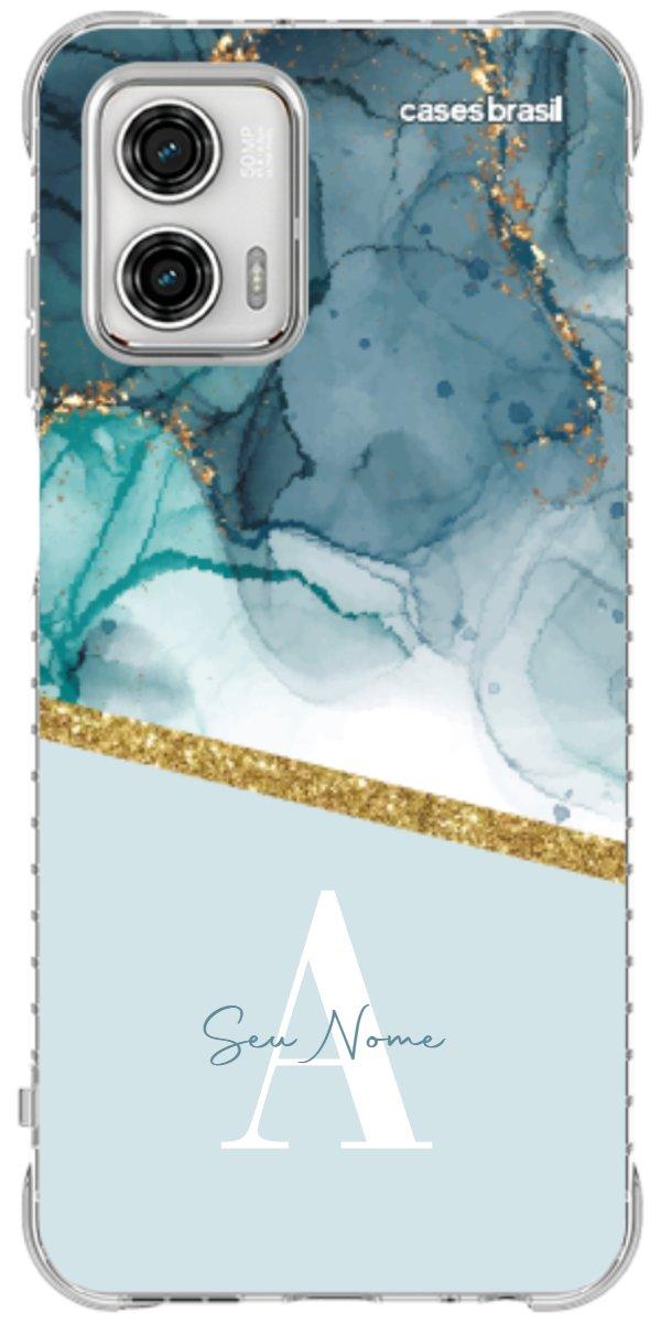 Capinha para Celular Mármore Aqua Dourada