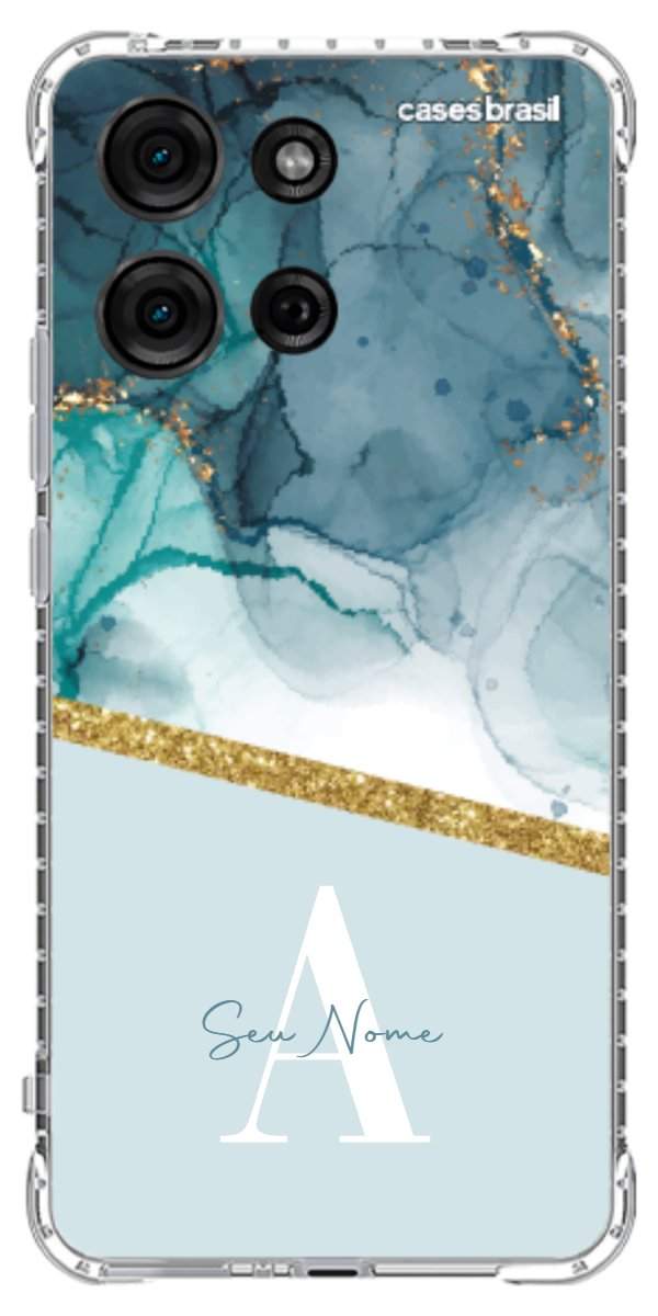 Capinha para Celular Mármore Aqua Dourada