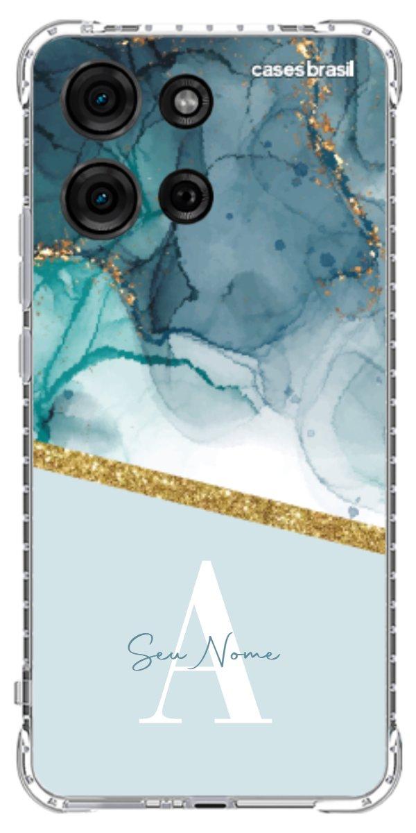 Capinha para Celular Mármore Aqua Dourada