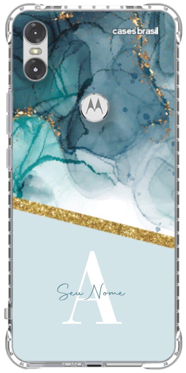 Capinha para Celular Mármore Aqua Dourada
