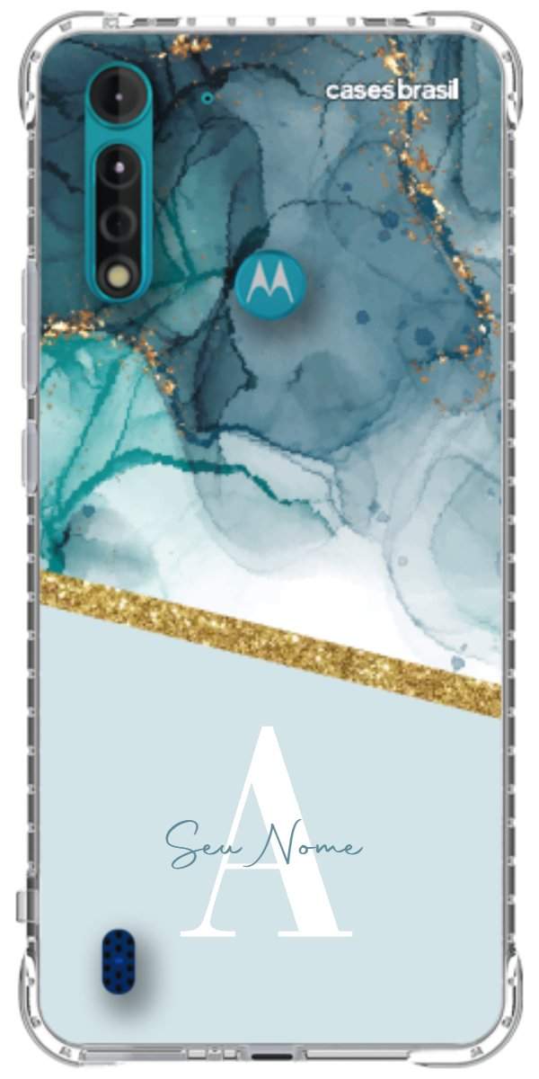 Capinha para Celular Mármore Aqua Dourada
