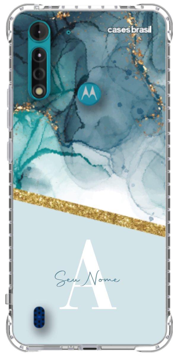 Capinha para Celular Mármore Aqua Dourada