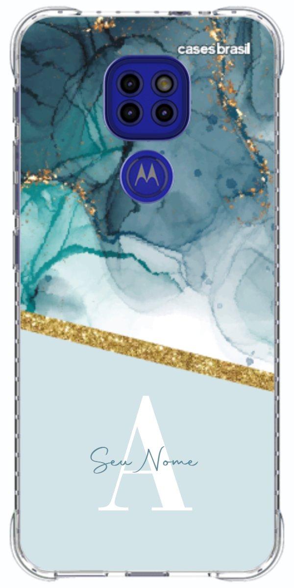 Capinha para Celular Mármore Aqua Dourada