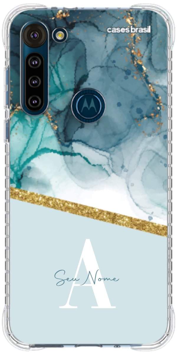Capinha para Celular Mármore Aqua Dourada