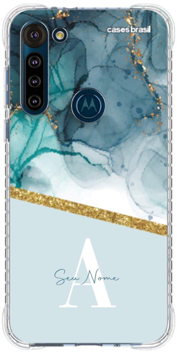 Capinha para Celular Mármore Aqua Dourada
