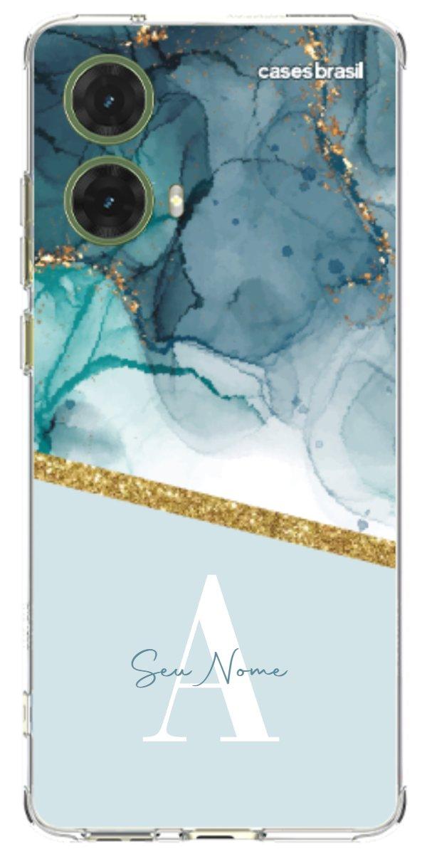 Capinha para Celular Mármore Aqua Dourada