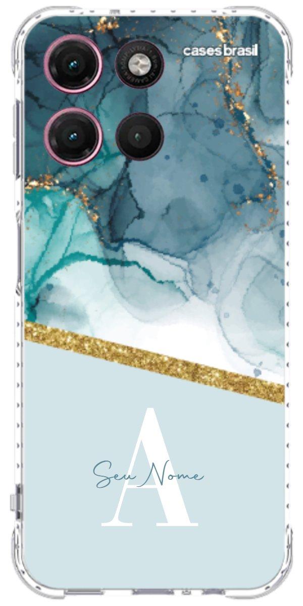 Capinha para Celular Mármore Aqua Dourada