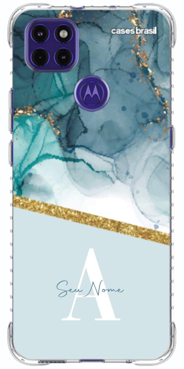 Capinha para Celular Mármore Aqua Dourada
