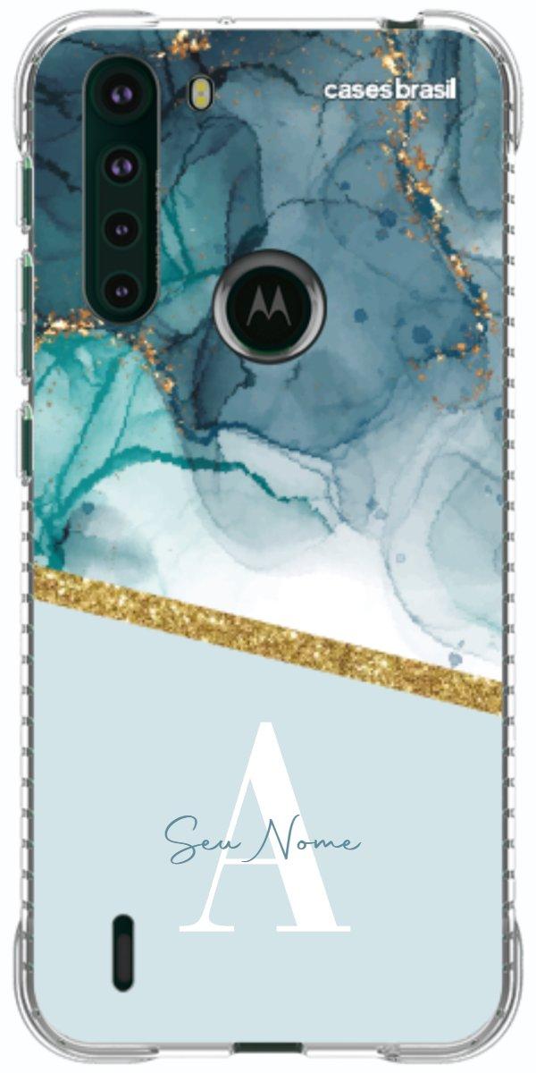 Capinha para Celular Mármore Aqua Dourada