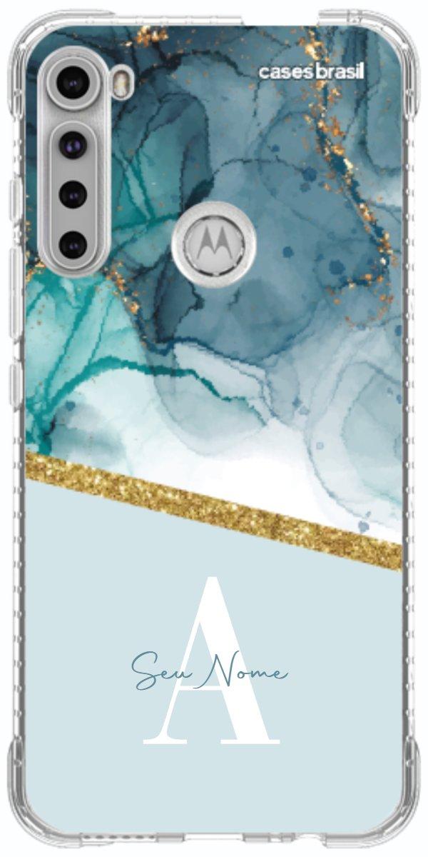 Capinha para Celular Mármore Aqua Dourada