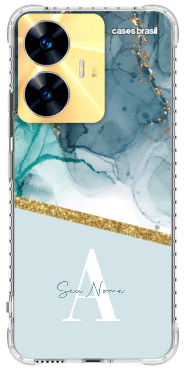 Capinha para Celular Mármore Aqua Dourada