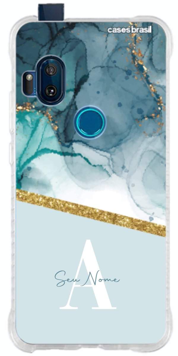 Capinha para Celular Mármore Aqua Dourada