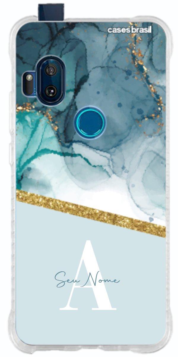 Capinha para Celular Mármore Aqua Dourada