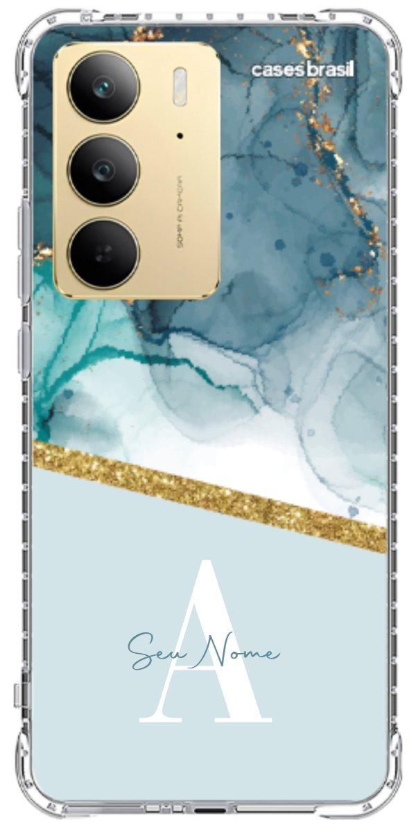 Capinha para Celular Mármore Aqua Dourada