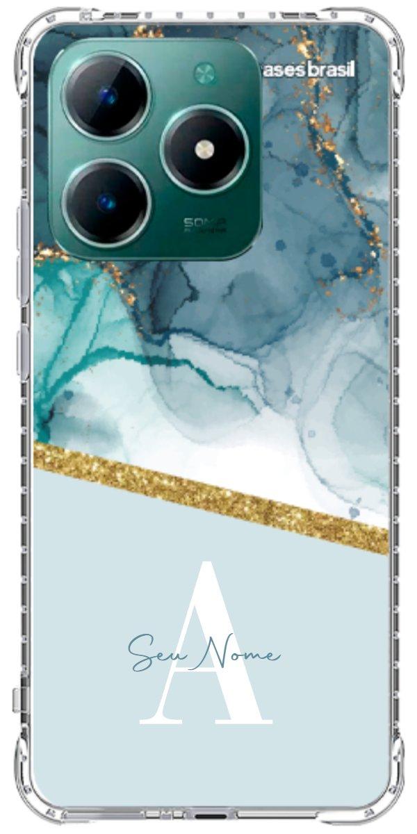 Capinha para Celular Mármore Aqua Dourada