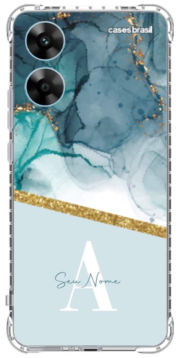Capinha para Celular Mármore Aqua Dourada