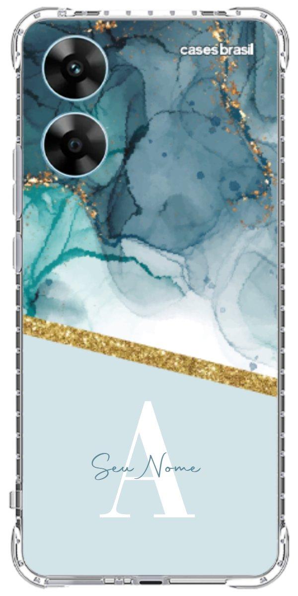 Capinha para Celular Mármore Aqua Dourada