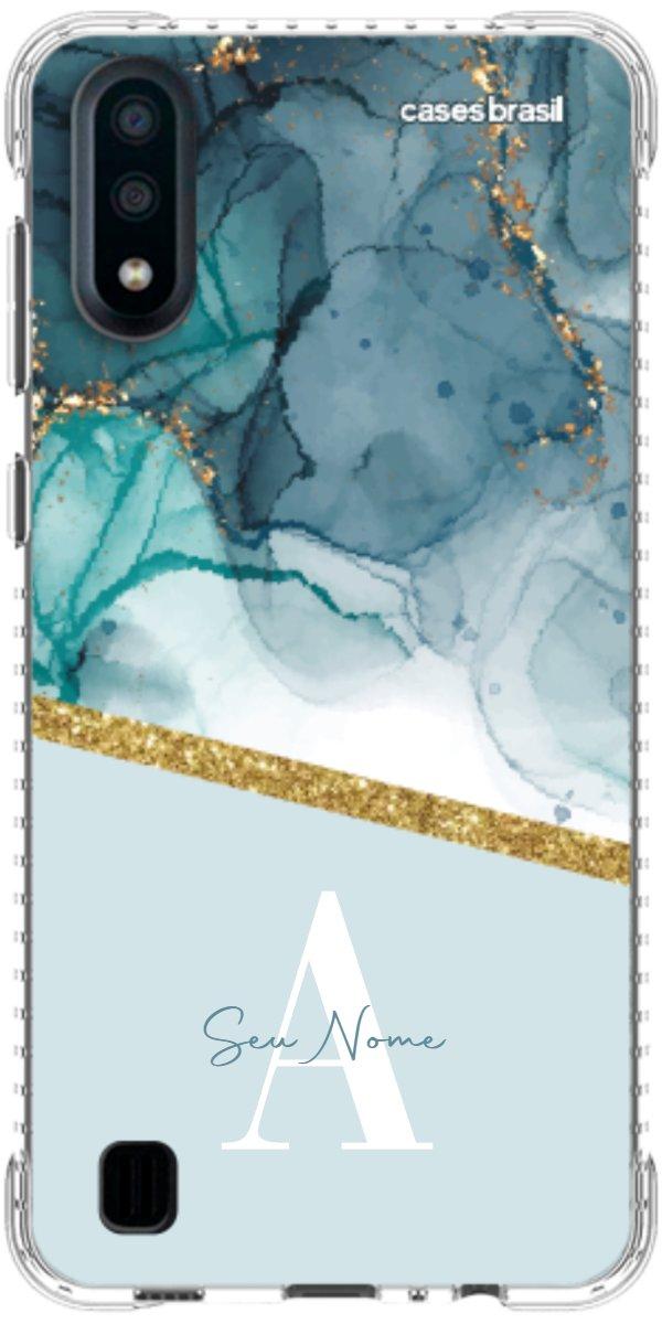 Capinha para Celular Mármore Aqua Dourada