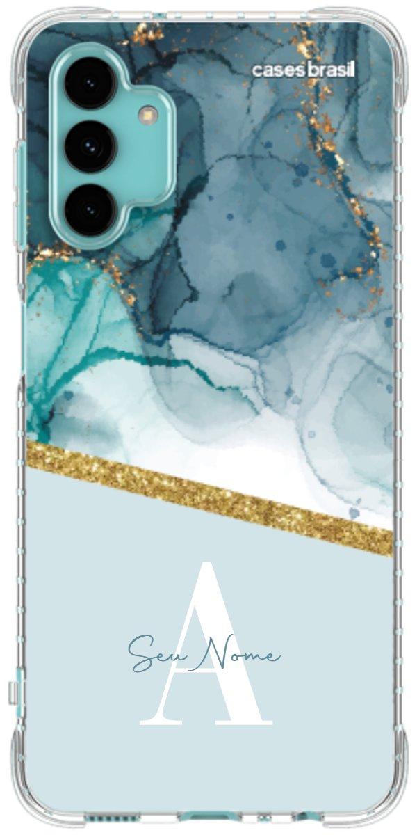 Capinha para Celular Mármore Aqua Dourada