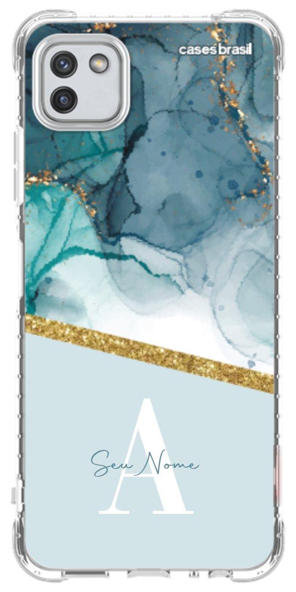Capinha para Celular Mármore Aqua Dourada