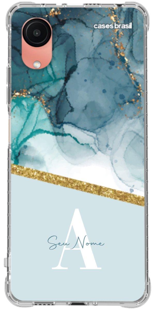 Capinha para Celular Mármore Aqua Dourada