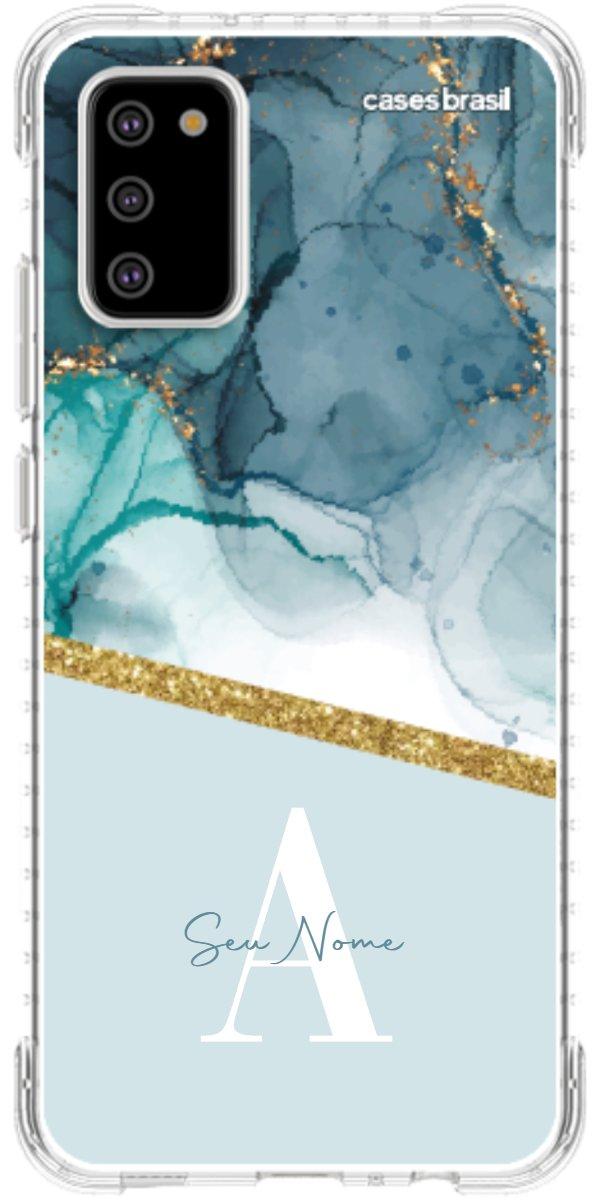 Capinha para Celular Mármore Aqua Dourada