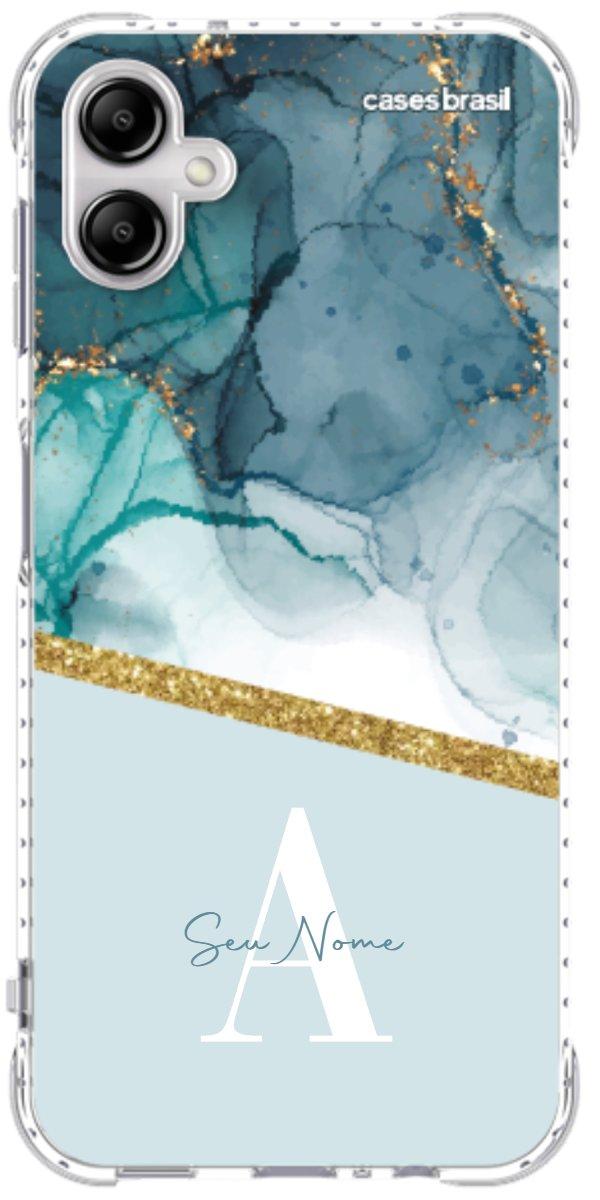 Capinha para Celular Mármore Aqua Dourada