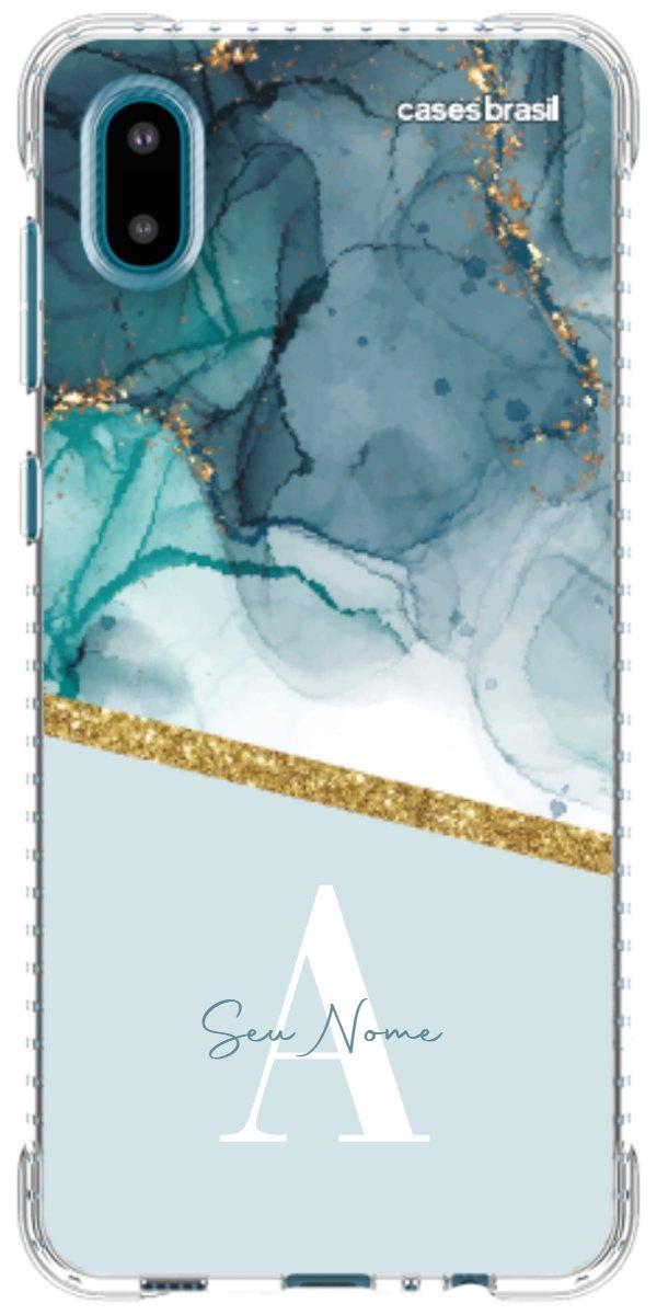 Capinha para Celular Mármore Aqua Dourada