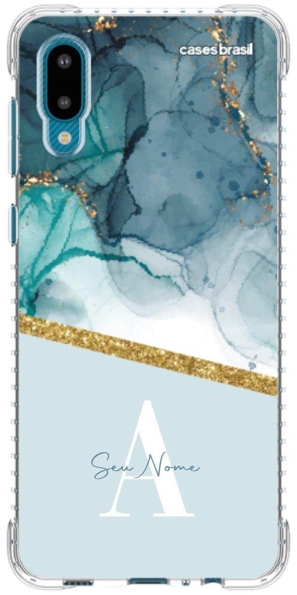 Capinha para Celular Mármore Aqua Dourada