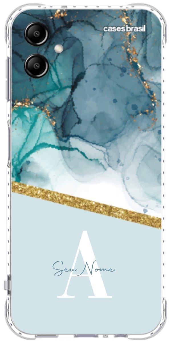 Capinha para Celular Mármore Aqua Dourada