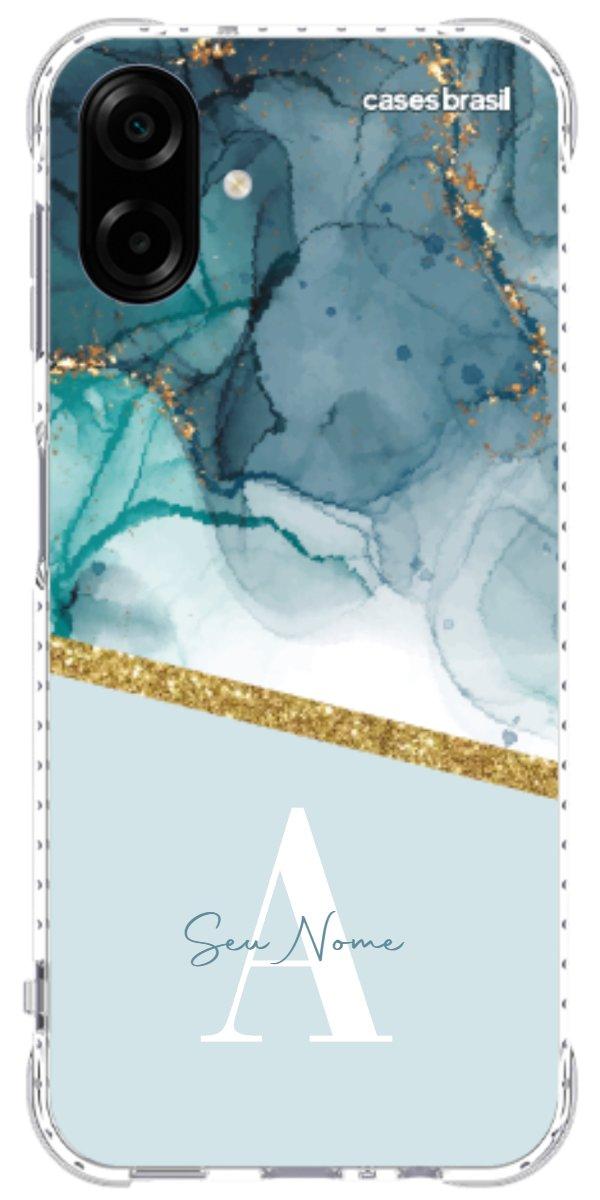 Capinha para Celular Mármore Aqua Dourada