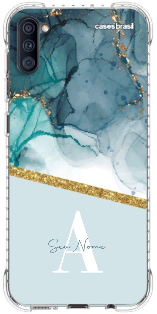 Capinha para Celular Mármore Aqua Dourada