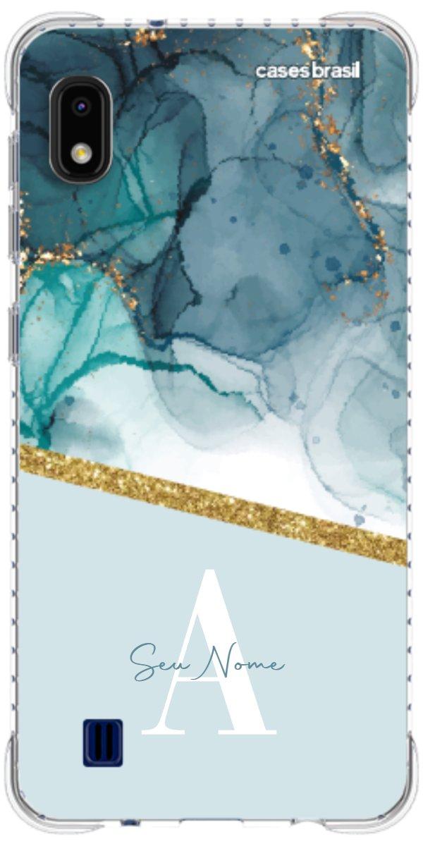 Capinha para Celular Mármore Aqua Dourada