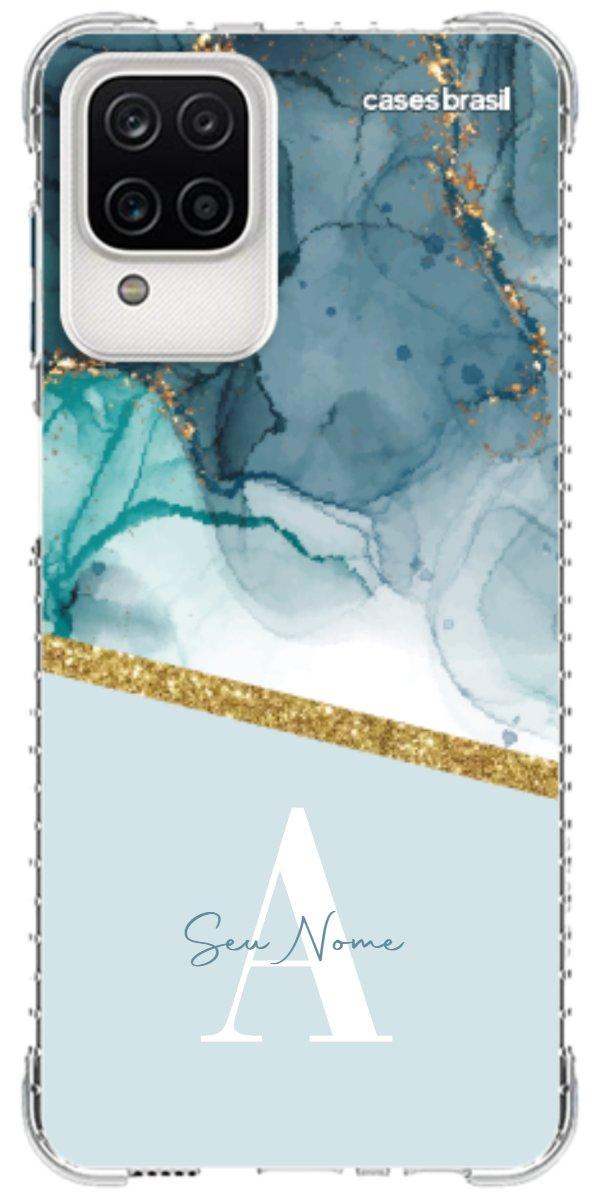 Capinha para Celular Mármore Aqua Dourada