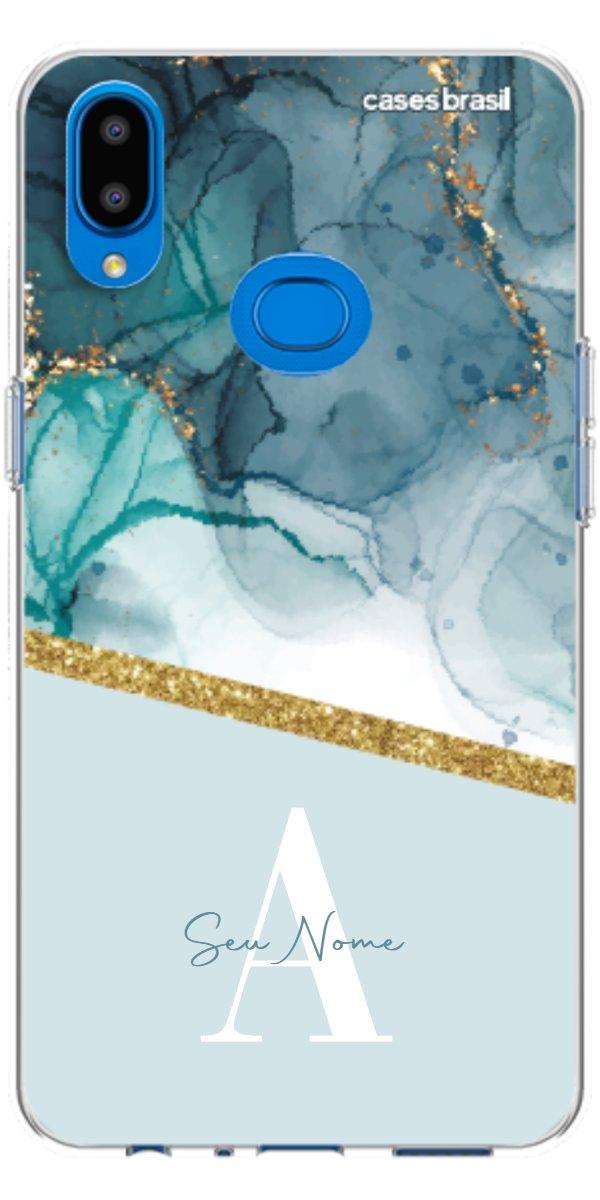 Capinha para Celular Mármore Aqua Dourada