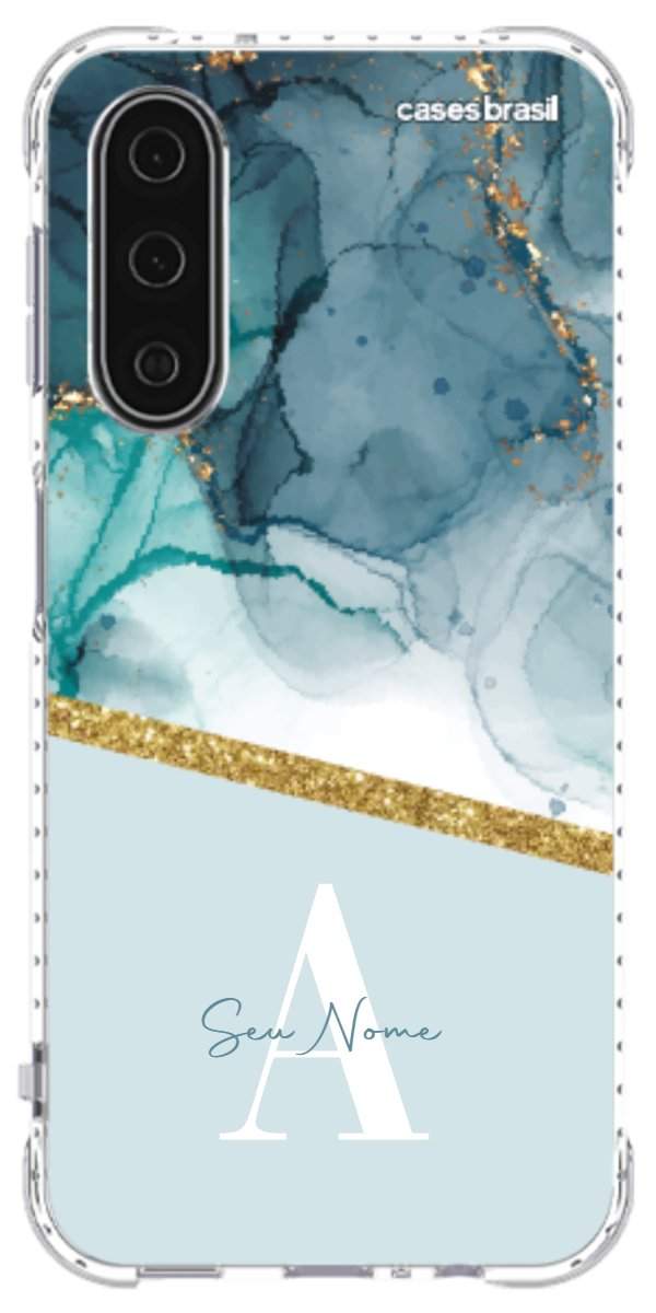 Capinha para Celular Mármore Aqua Dourada