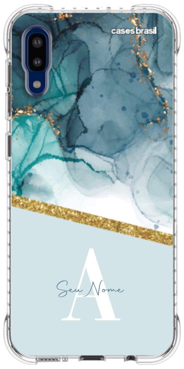 Capinha para Celular Mármore Aqua Dourada