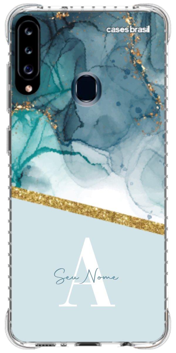 Capinha para Celular Mármore Aqua Dourada