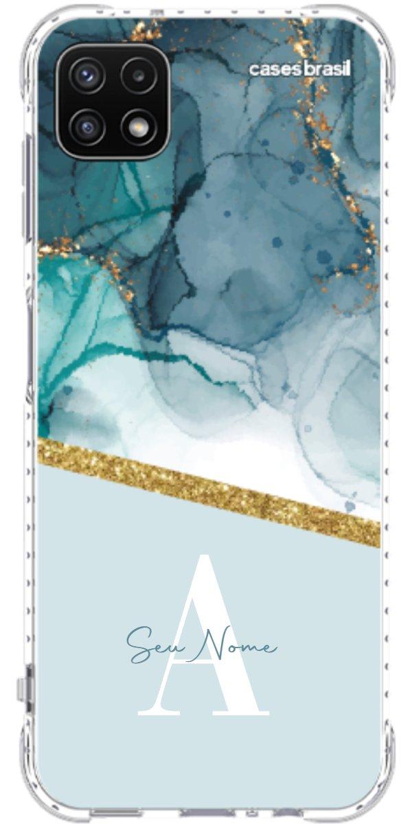 Capinha para Celular Mármore Aqua Dourada