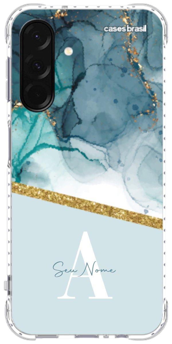 Capinha para Celular Mármore Aqua Dourada