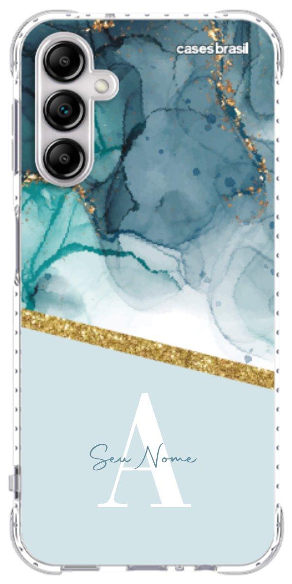 Capinha para Celular Mármore Aqua Dourada