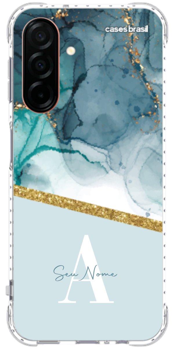 Capinha para Celular Mármore Aqua Dourada