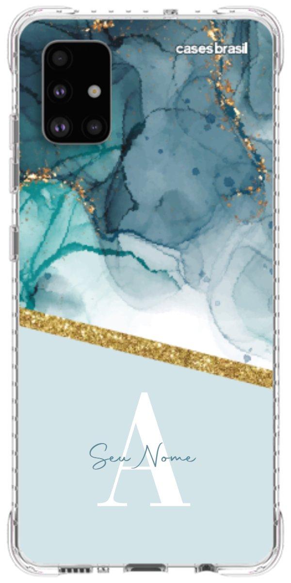 Capinha para Celular Mármore Aqua Dourada