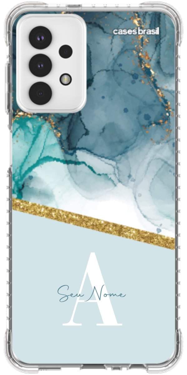 Capinha para Celular Mármore Aqua Dourada