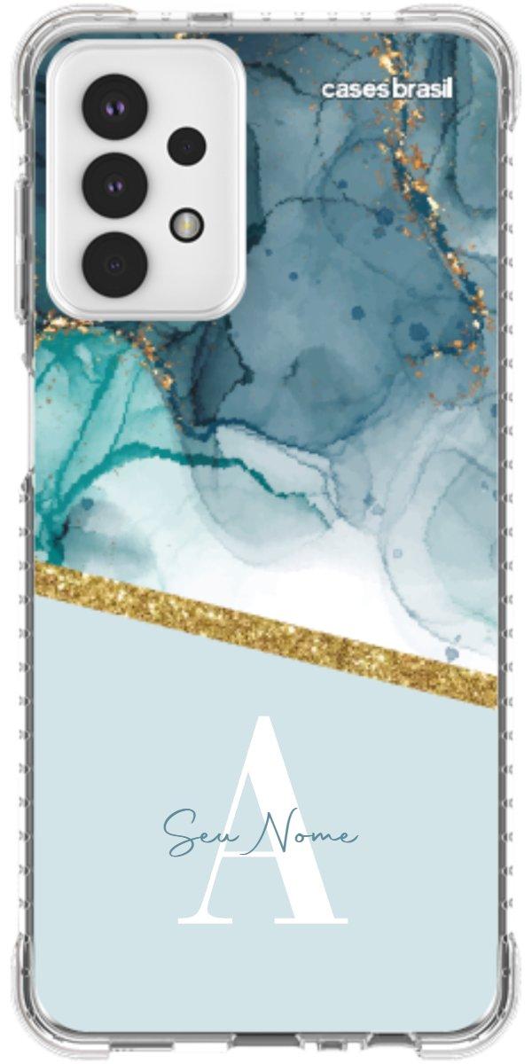 Capinha para Celular Mármore Aqua Dourada